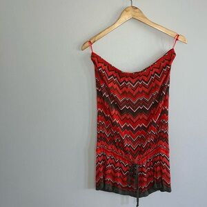 Cache Red and Grey Zigzag Tube Top